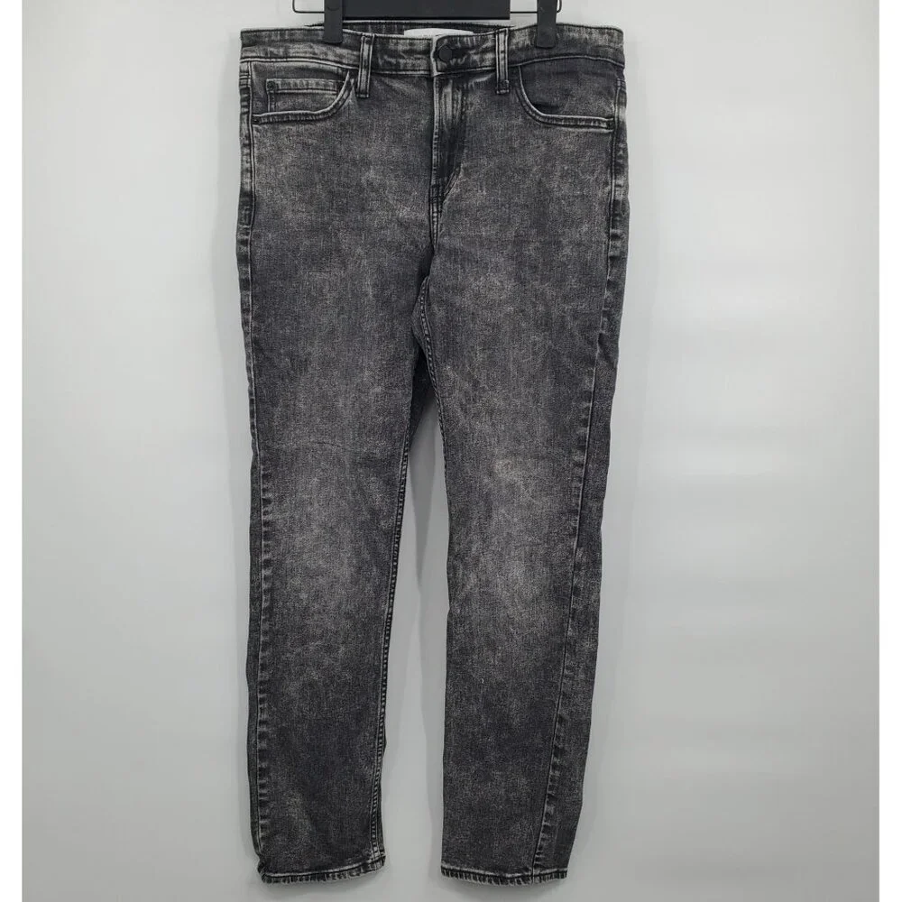 Calvin Klein Slim Denim Pants Jeans Men Size 34 X 32 Gray Acid Wash Cotton